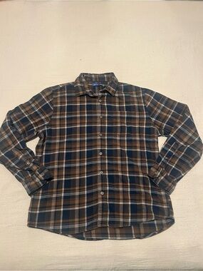 Apt. 9 Navy and Brown Plaid Button-Down Shirt